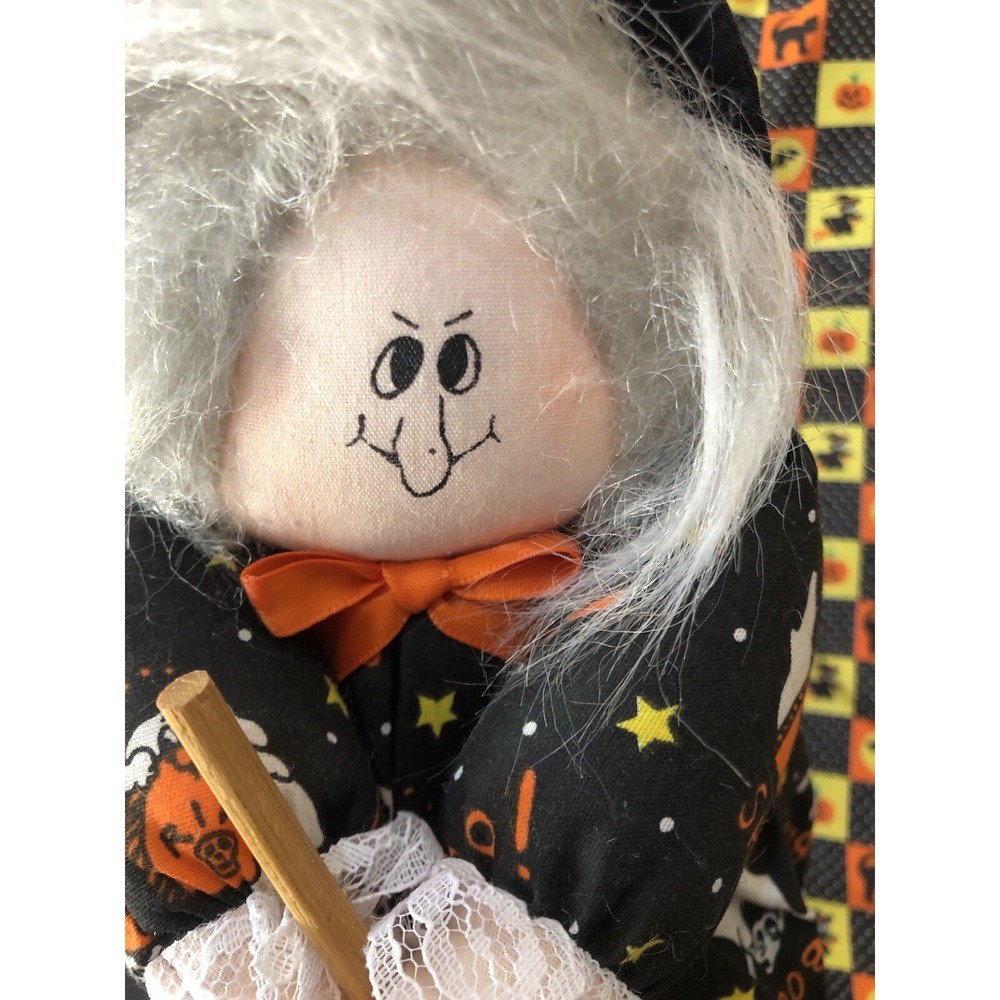 Vintage Halloween‎ Witch With Broom Glass Jar Candy Holder Orange and Black Rare - Picture 10 of 10